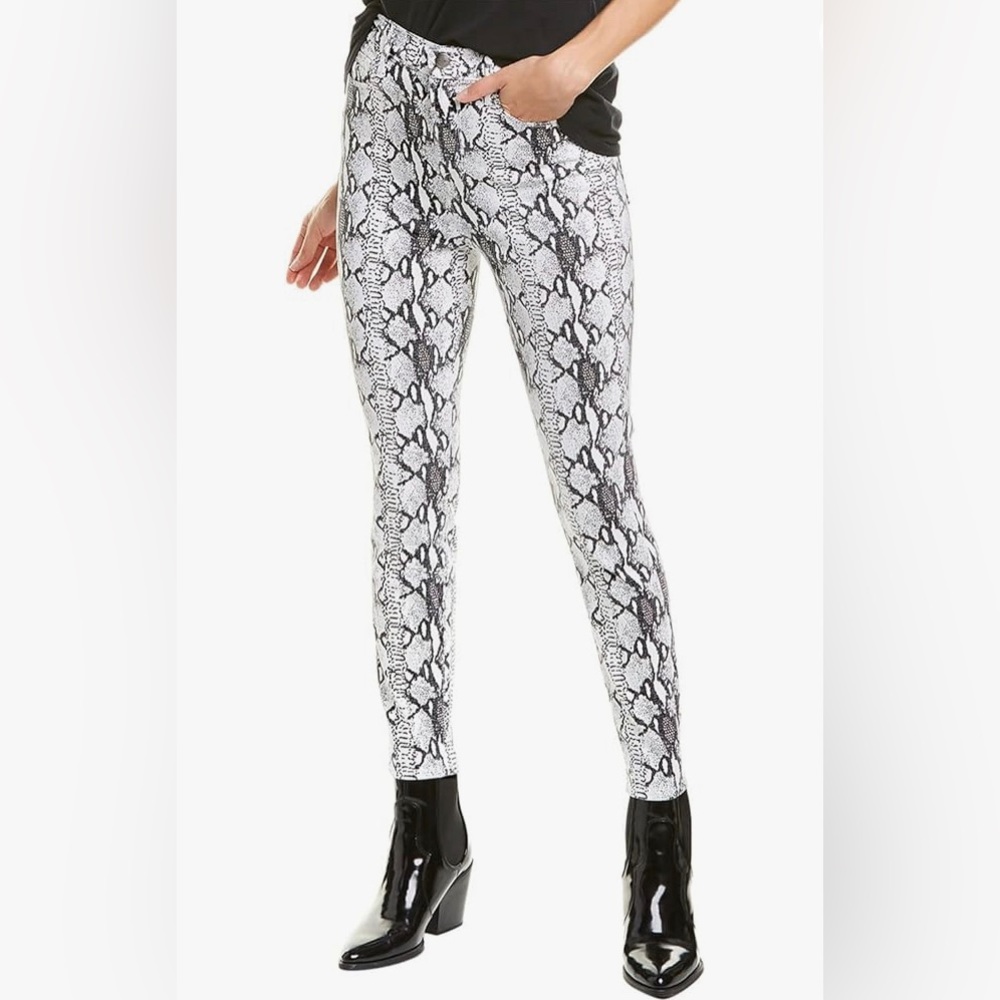 Frame Denim Ali High Rise Skinny Cigarette Jeans White Grey Snakeskin Size 26